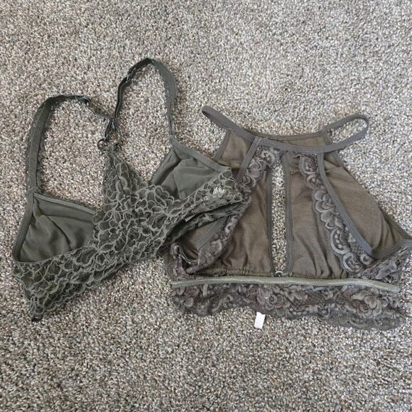 Women's Green Lace Halter Criss Cross Back Set of Two Bralette Bra Small - Picture 4 of 5